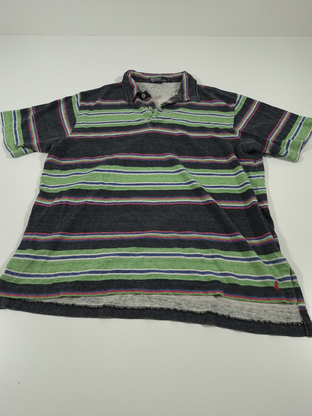 VTG Polo Ralph Lauren Polo Shirt Mens L Multicolor Striped Hemp Cotton